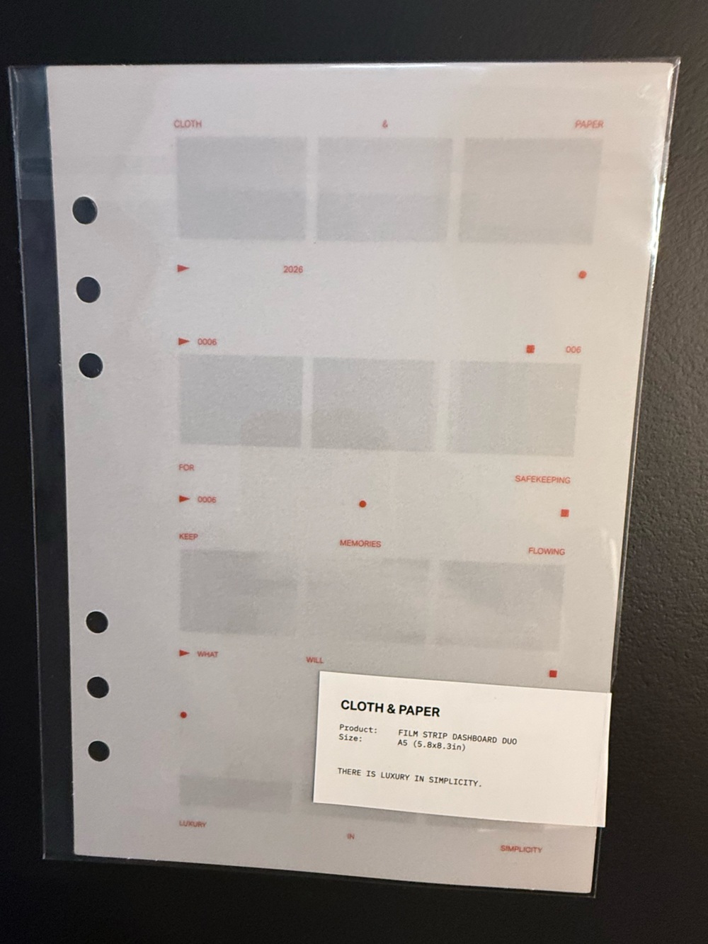 CLOTH & PAPER White Film Strip Dashboard Duo – A5 Planner Insert